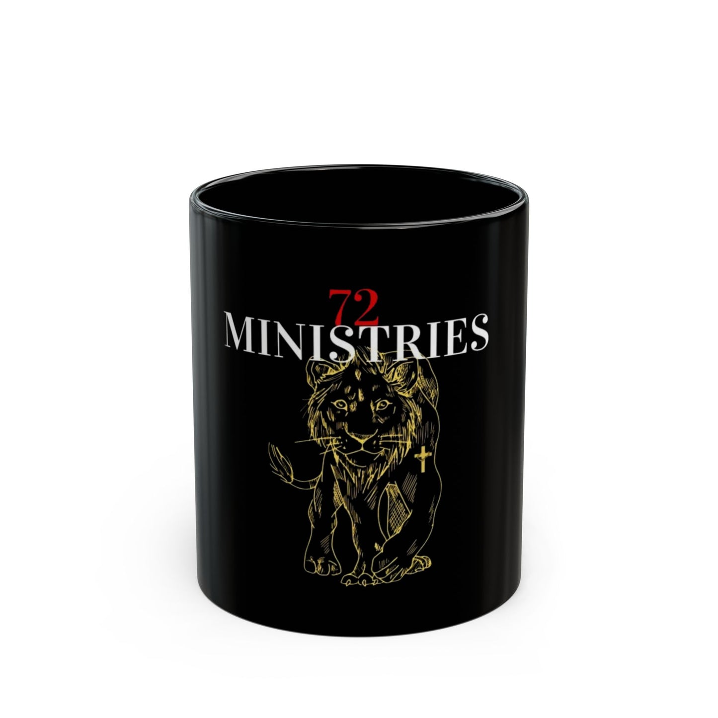 Black Mug with Lion Design - 72 Ministries Coffee Cup for Spiritual Gifting, Home Decor, Appetizing Beverage Enjoyment, Inspirational Mug